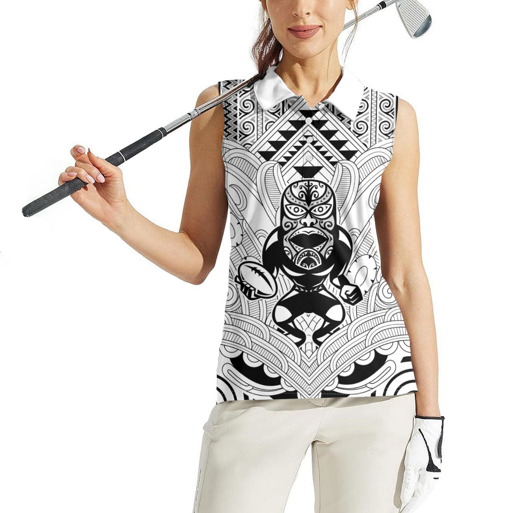2026 Autumn Rugby Nations New Zealand Custom Women Sleeveless Polo Shirt White Kowhaiwhai Maori Tribal Taniko Motif LT9 - Polynesian Pride