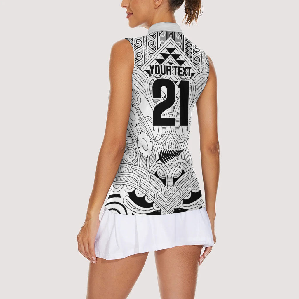2026 Autumn Rugby Nations New Zealand Custom Women Sleeveless Polo Shirt White Kowhaiwhai Maori Tribal Taniko Motif LT9 - Polynesian Pride