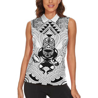 2026 Autumn Rugby Nations New Zealand Custom Women Sleeveless Polo Shirt White Kowhaiwhai Maori Tribal Taniko Motif LT9 - Polynesian Pride