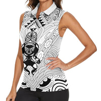 2026 Autumn Rugby Nations New Zealand Custom Women Sleeveless Polo Shirt White Kowhaiwhai Maori Tribal Taniko Motif LT9 - Polynesian Pride