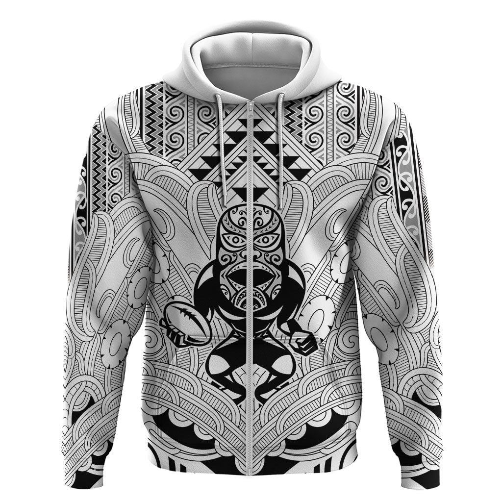2026 Autumn Rugby Nations New Zealand Custom Zip Hoodie White Kowhaiwhai Maori Tribal Taniko Motif LT9 Zip Hoodie White - Polynesian Pride