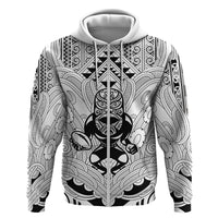 2026 Autumn Rugby Nations New Zealand Custom Zip Hoodie White Kowhaiwhai Maori Tribal Taniko Motif LT9 Zip Hoodie White - Polynesian Pride