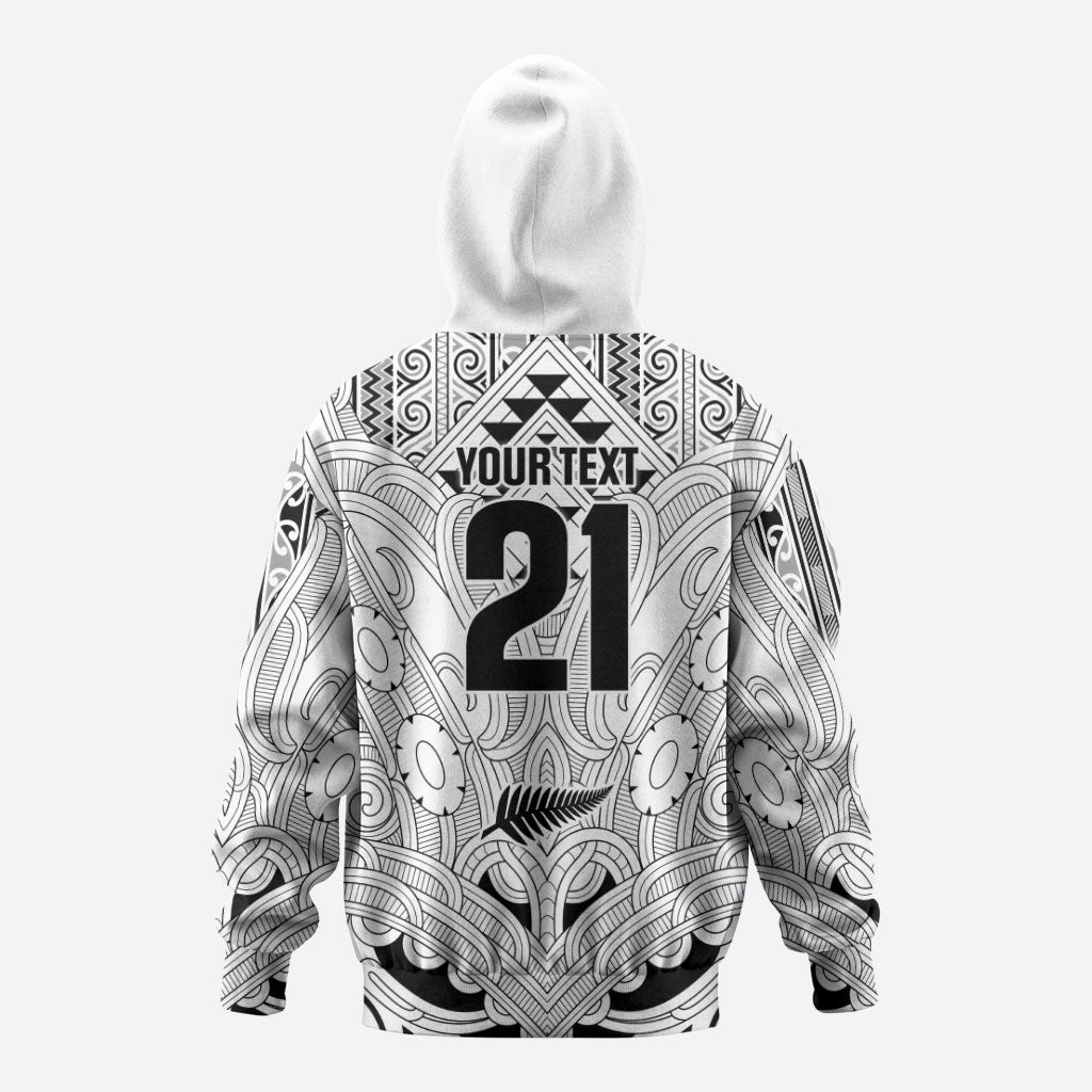 2026 Autumn Rugby Nations New Zealand Custom Zip Hoodie White Kowhaiwhai Maori Tribal Taniko Motif LT9 - Polynesian Pride
