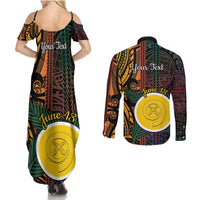 Personalised Shefa Day Couples Matching Summer Maxi Dress and Long Sleeve Button Shirt Happy June 18 Vanuatu Province LT14 - Polynesian Pride
