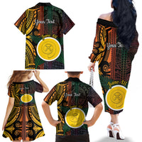 Personalised Shefa Day Family Matching Off The Shoulder Long Sleeve Dress and Hawaiian Shirt Happy June 18 Vanuatu Province