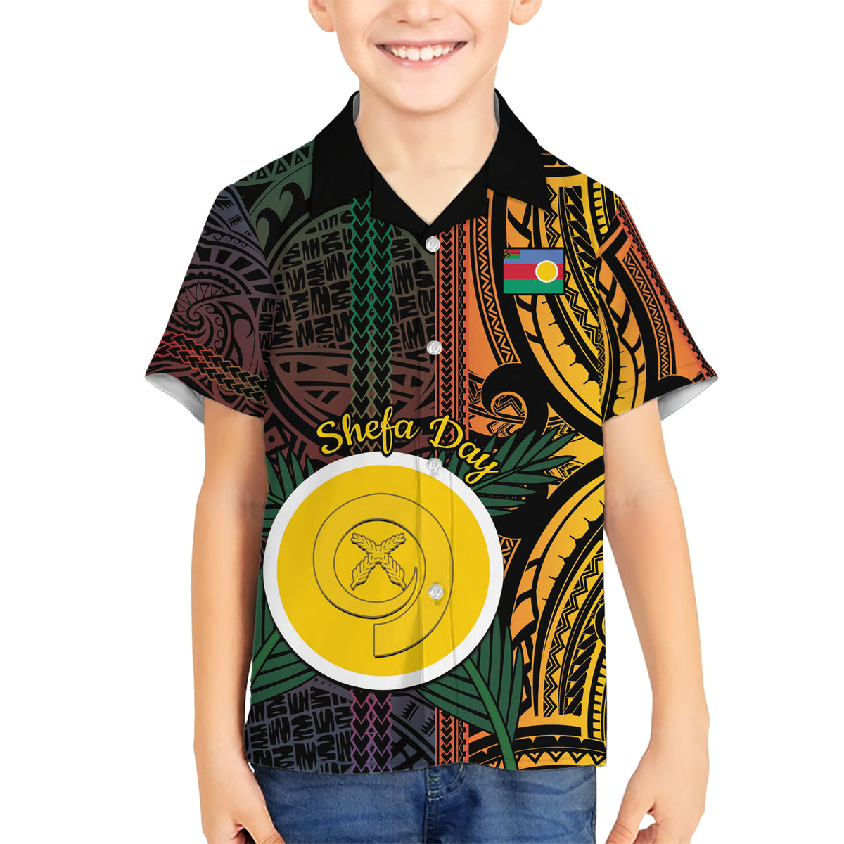 Personalised Shefa Day Kid Hawaiian Shirt Happy June 18 Vanuatu Province LT14 Kid Black - Polynesian Pride
