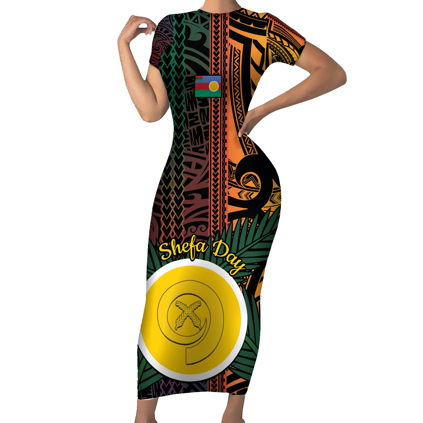 Personalised Shefa Day Short Sleeve Bodycon Dress Happy June 18 Vanuatu Province