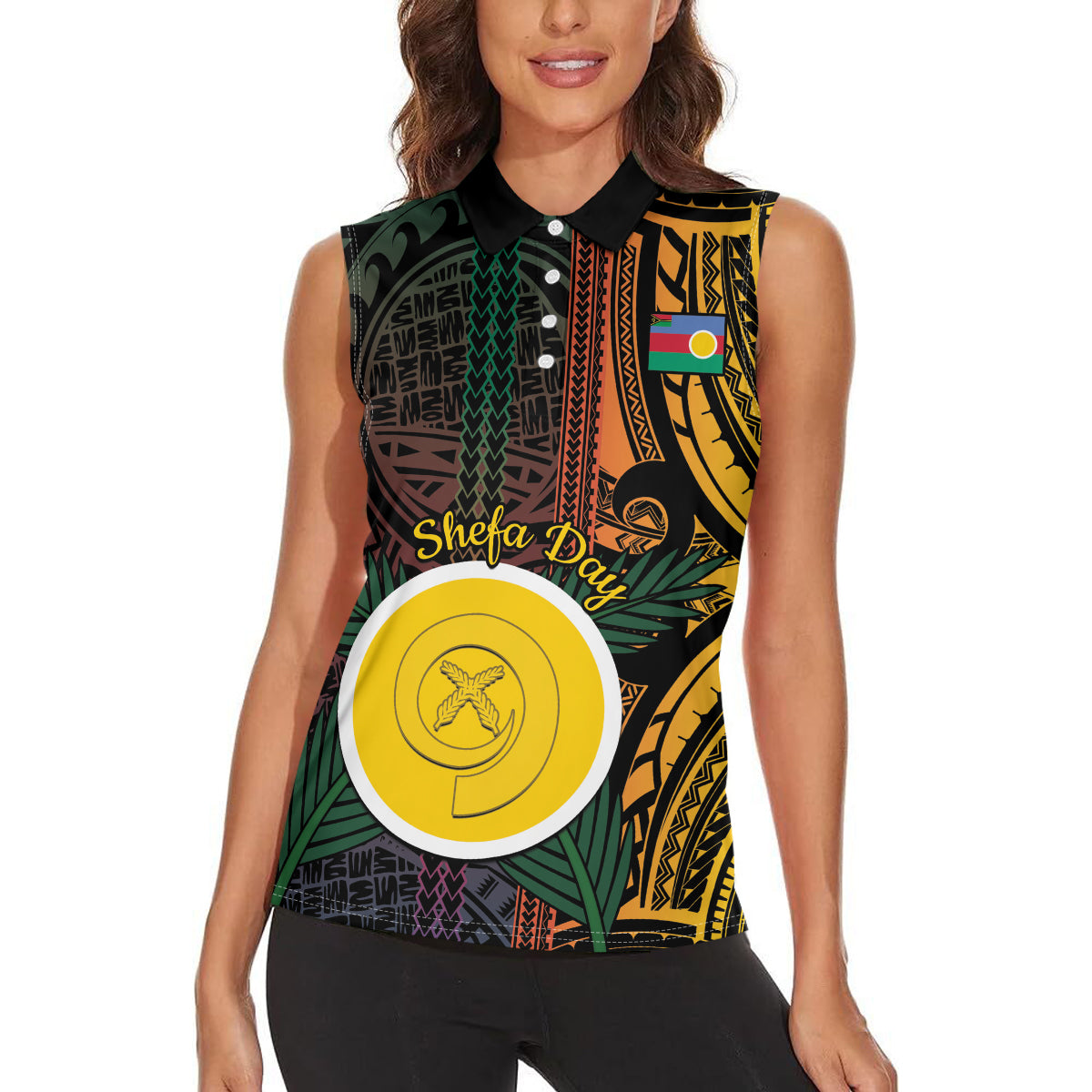 Personalised Shefa Day Women Sleeveless Polo Shirt Happy June 18 Vanuatu Province