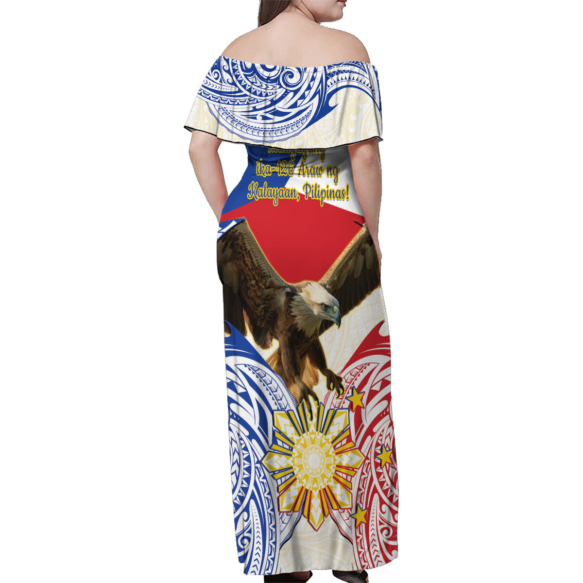 Philippines Independence Day Family Matching Off Shoulder Maxi Dress and Hawaiian Shirt Pilipinas Eagle 126th Anniversary