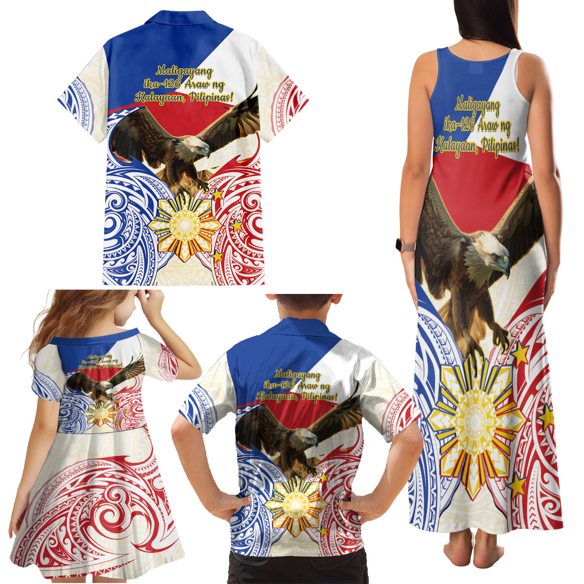 Philippines Independence Day Family Matching Tank Maxi Dress and Hawaiian Shirt Pilipinas Eagle 126th Anniversary