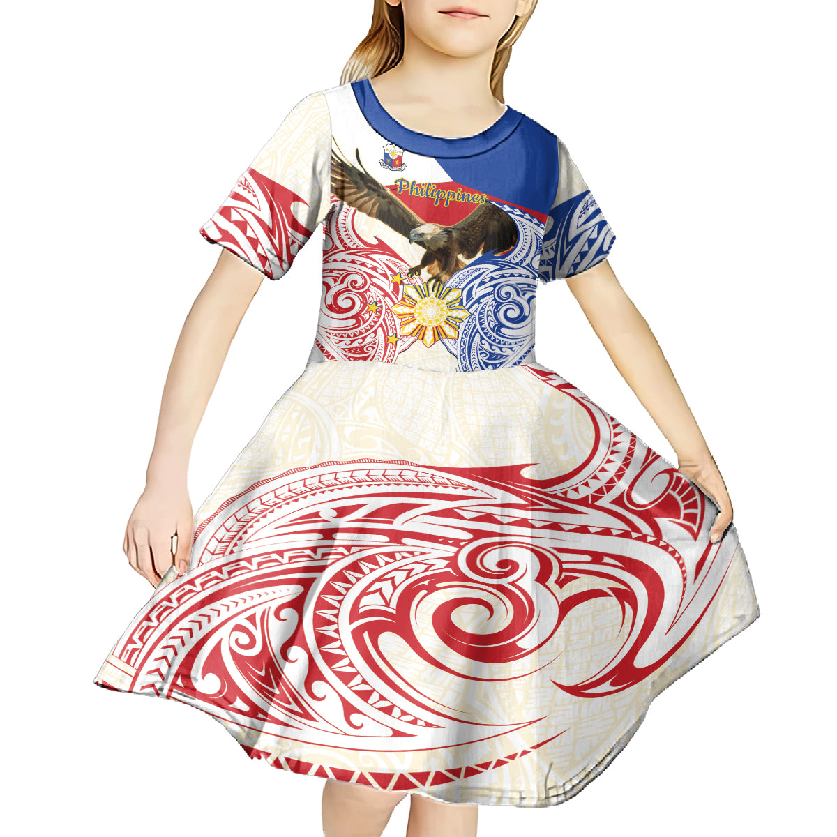 Philippines Independence Day Kid Short Sleeve Dress Pilipinas Eagle 126th Anniversary