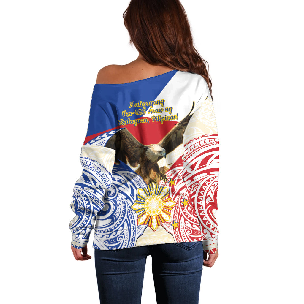 Philippines Independence Day Off Shoulder Sweater Pilipinas Eagle 126th Anniversary