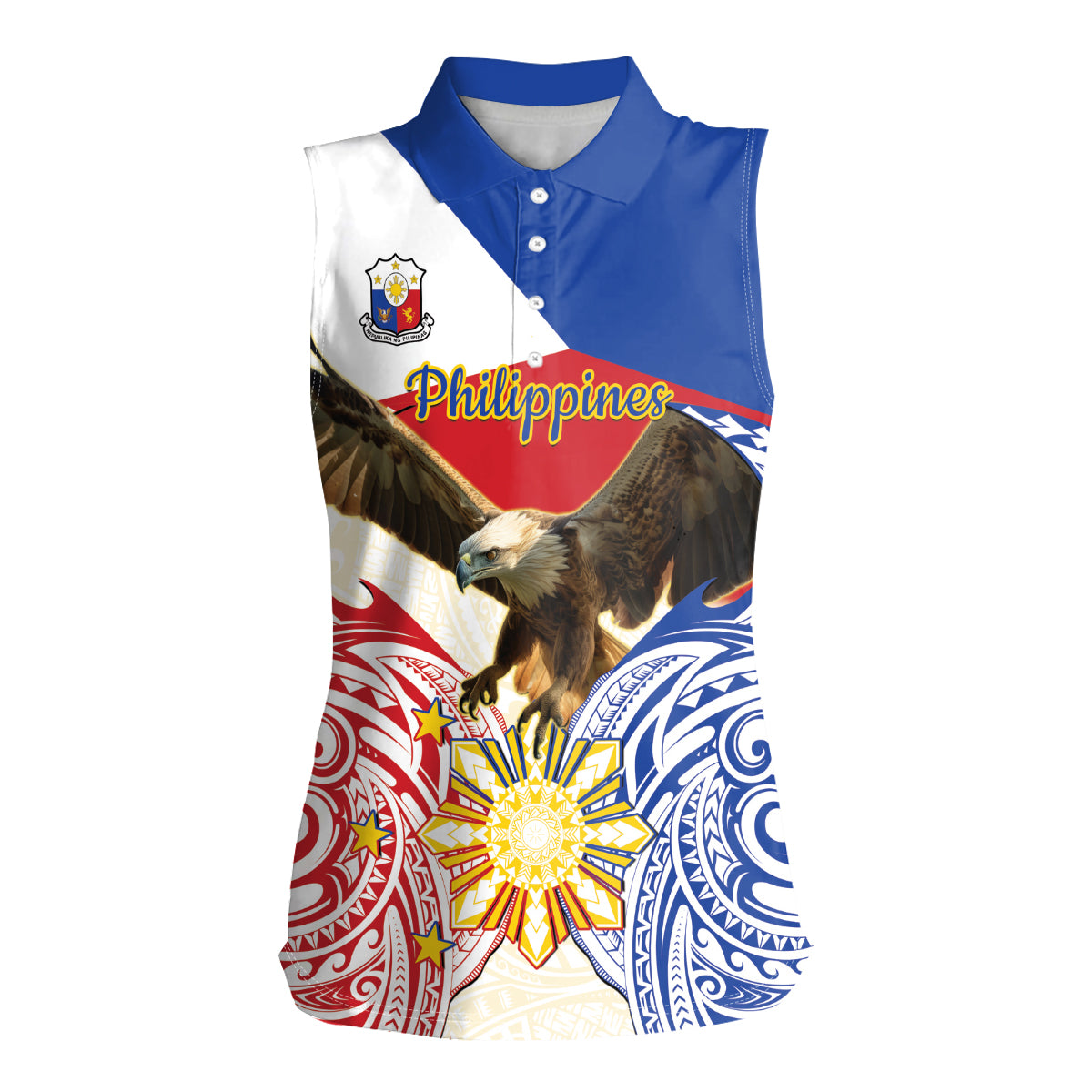 Philippines Independence Day Women Sleeveless Polo Shirt Pilipinas Eagle 126th Anniversary