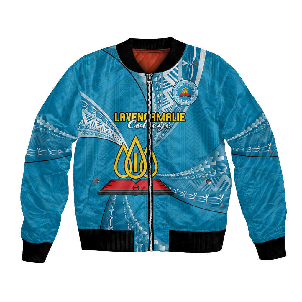 Personalised Tonga Lavengamalie College Bomber Jacket Tongan Ngatu Pattern LT14 Unisex Blue - Polynesian Pride