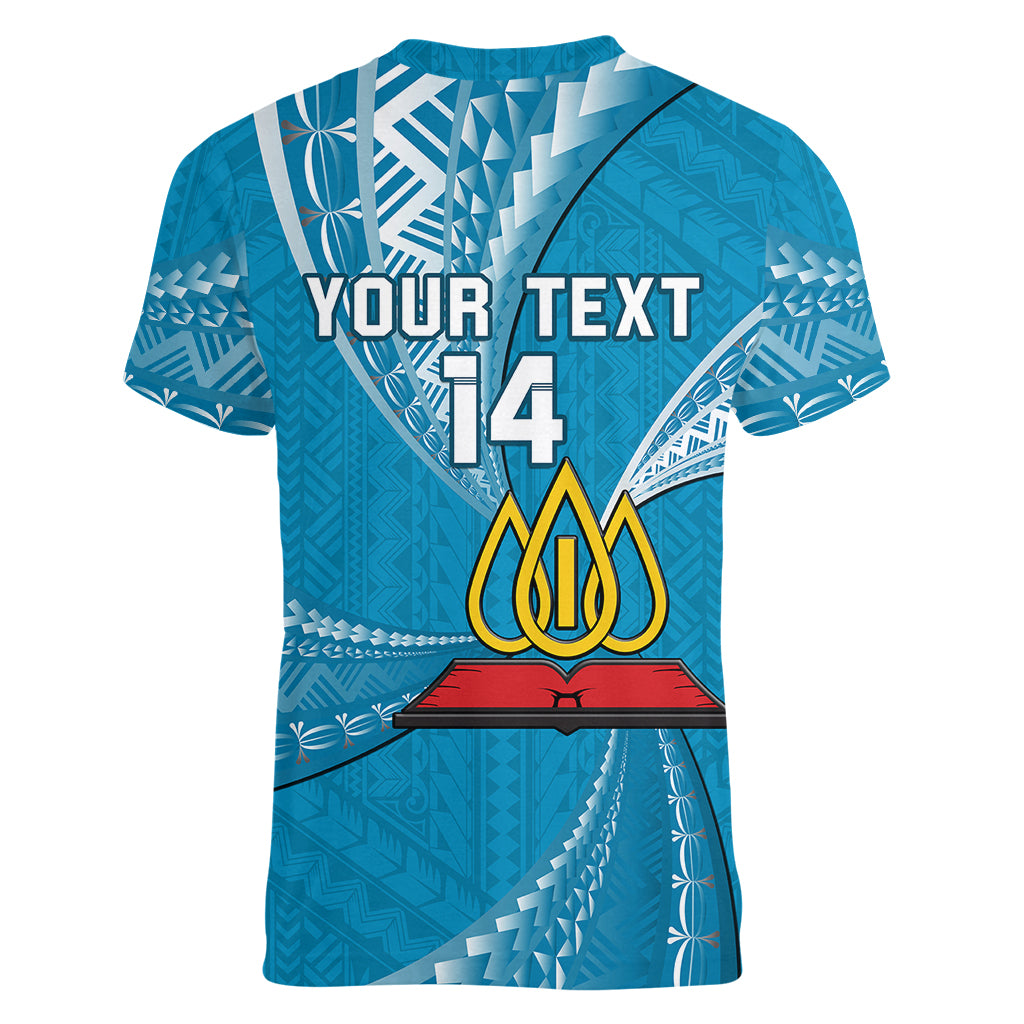 Personalised Tonga Lavengamalie College Women V Neck T Shirt Tongan Ngatu Pattern LT14 - Polynesian Pride