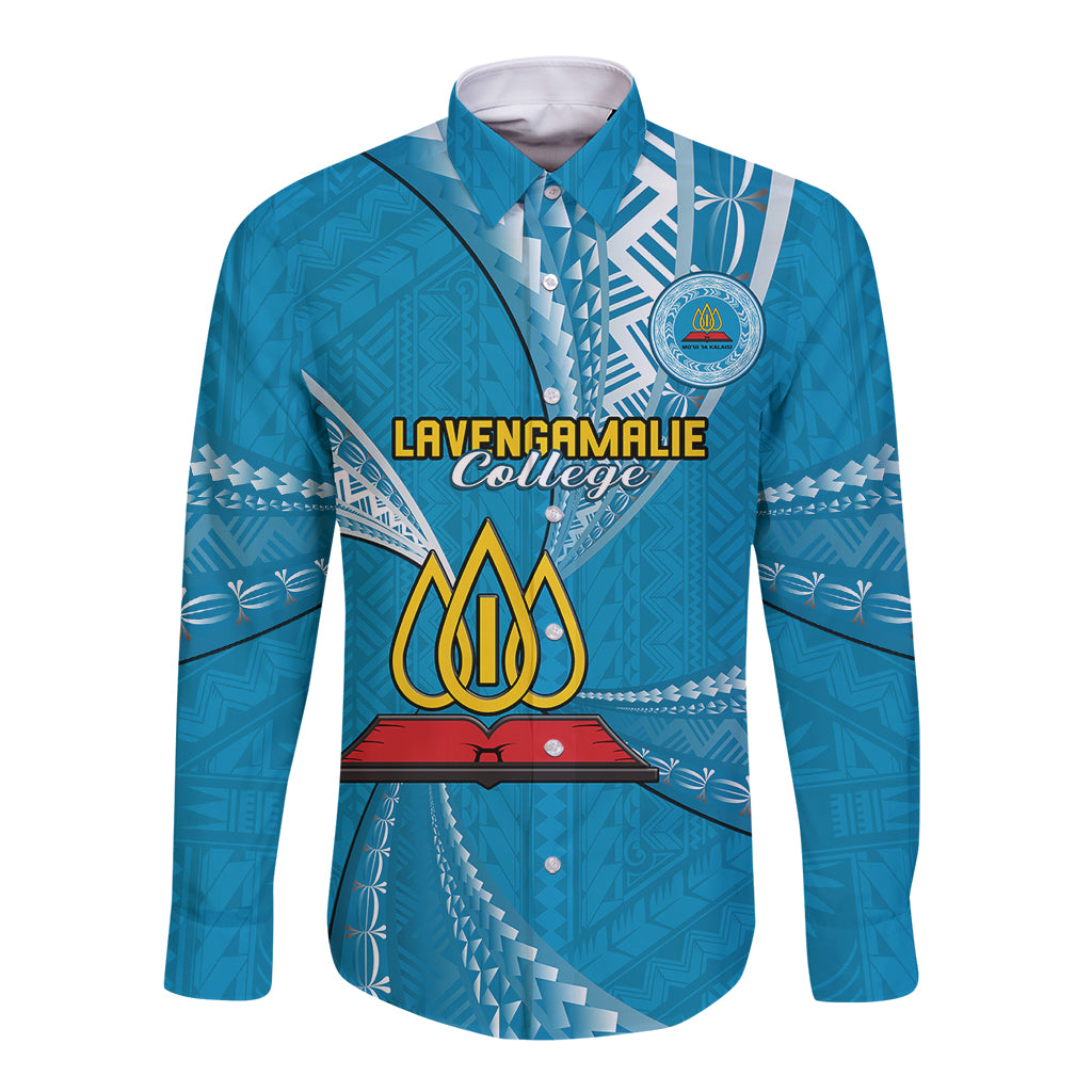 Personalised Tonga Lavengamalie College Long Sleeve Button Shirt Class Of Year Tongan Ngatu Pattern LT14 Unisex Blue - Polynesian Pride