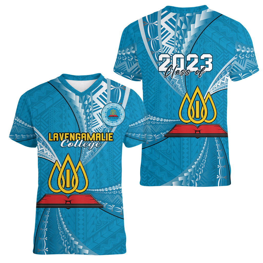 Personalised Tonga Lavengamalie College Women V Neck T Shirt Class Of Year Tongan Ngatu Pattern LT14 - Polynesian Pride