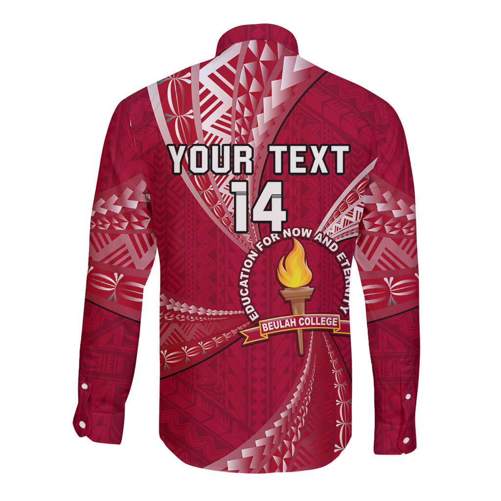Personalised Tonga Beulah College Long Sleeve Button Shirt Tongan Ngatu Pattern LT14 - Polynesian Pride
