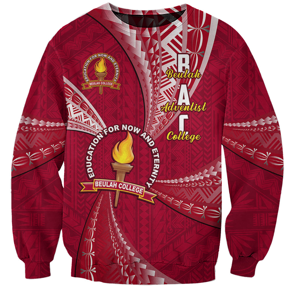 Personalised Tonga Beulah College Sweatshirt Tongan Ngatu Pattern LT14 Unisex Maroon - Polynesian Pride