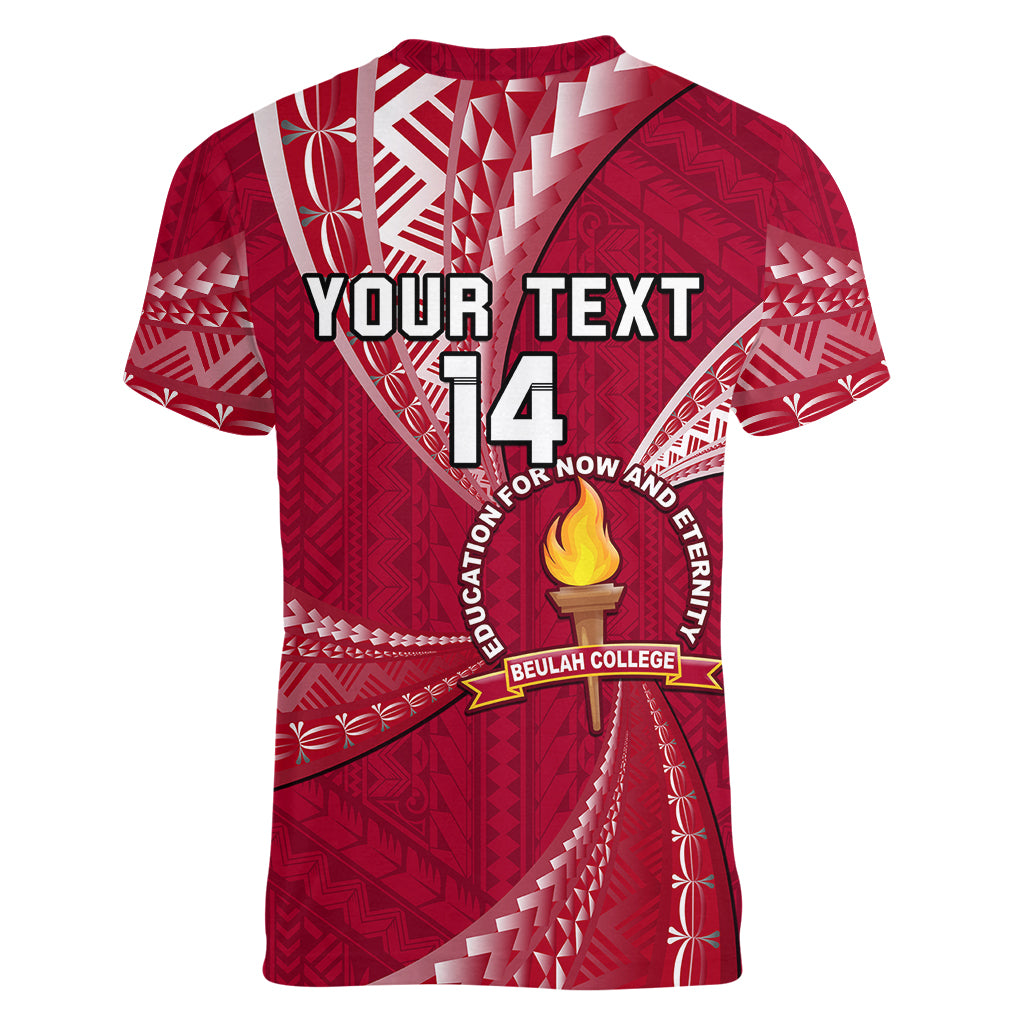 Personalised Tonga Beulah College Women V Neck T Shirt Tongan Ngatu Pattern LT14 - Polynesian Pride