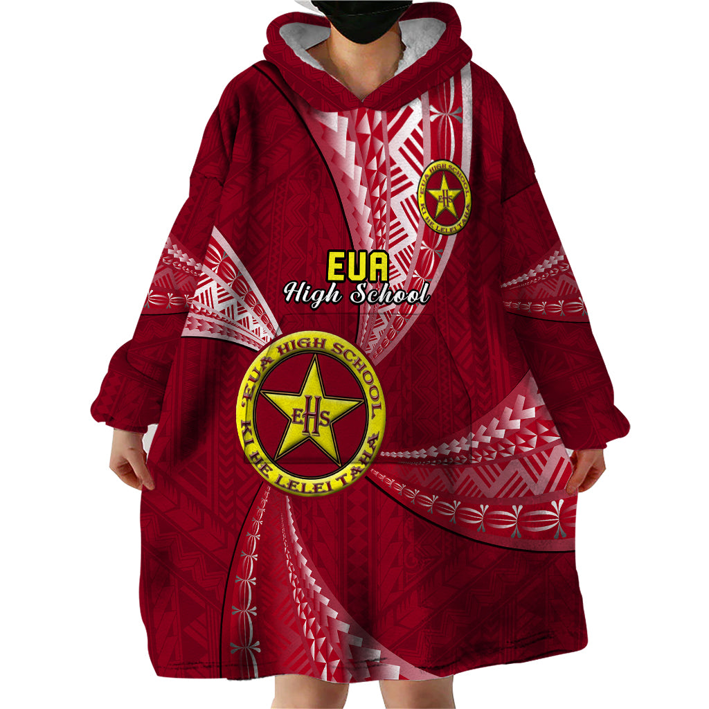 Personalised Tonga Eua High School Wearable Blanket Hoodie Tongan Ngatu Pattern LT14 - Polynesian Pride
