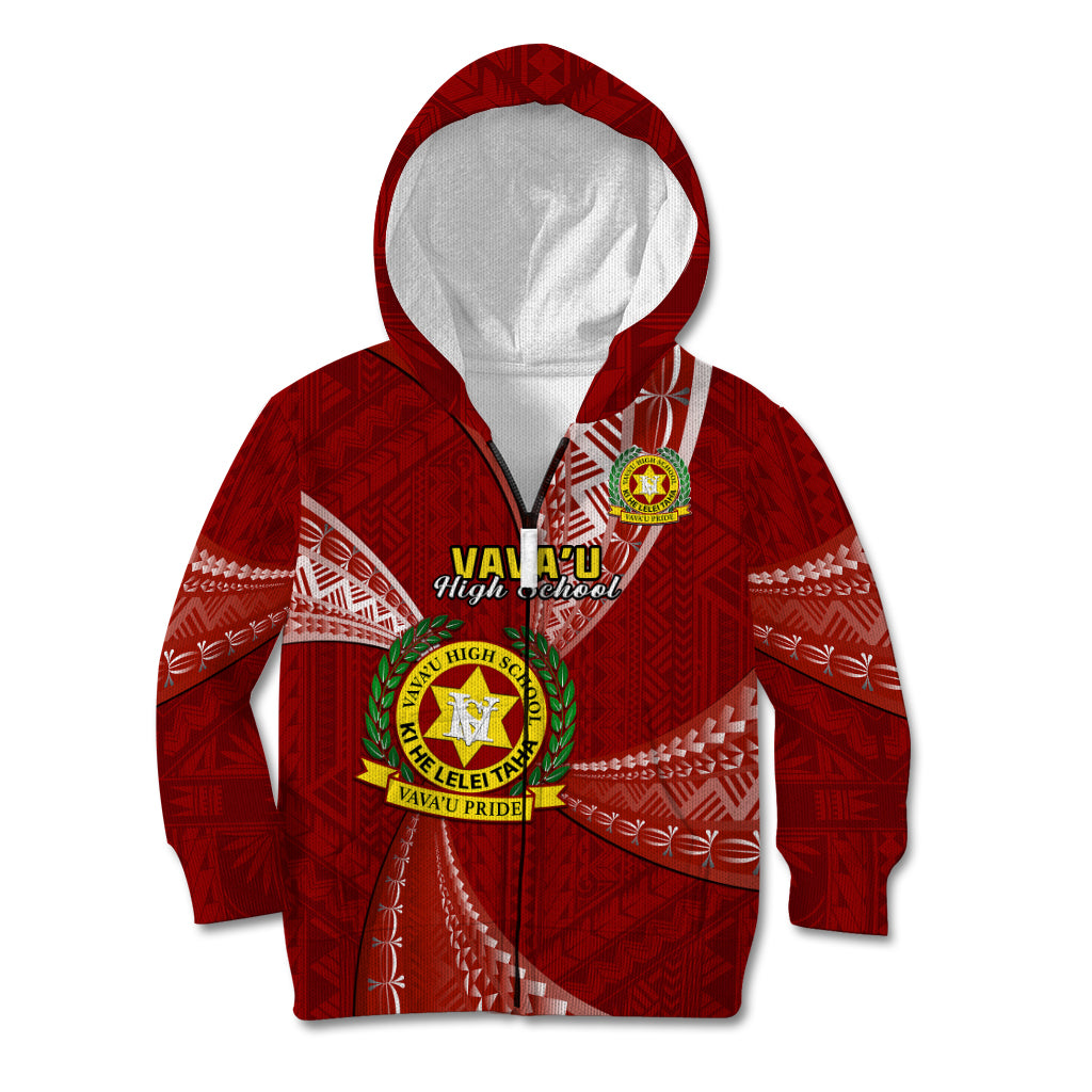 Personalised Tonga Vavau High School Kid Hoodie Tongan Ngatu Pattern LT14 Zip Hoodie Maroon - Polynesian Pride