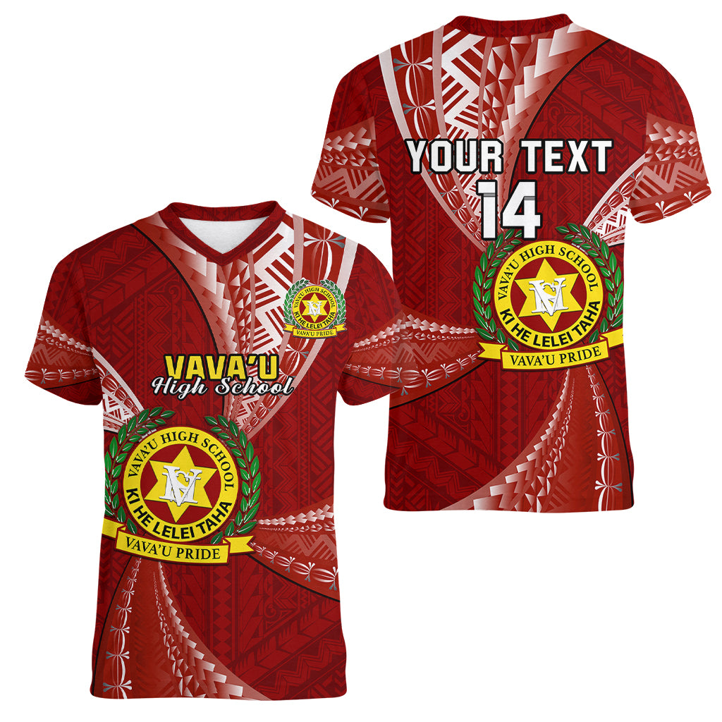 Personalised Tonga Vavau High School Women V Neck T Shirt Tongan Ngatu Pattern LT14 - Polynesian Pride