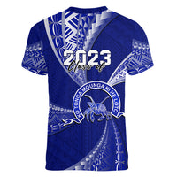 Personalised Tonga Queen Salote College Women V Neck T Shirt Class Of Year Tongan Ngatu Pattern LT14 - Polynesian Pride