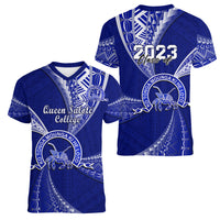 Personalised Tonga Queen Salote College Women V Neck T Shirt Class Of Year Tongan Ngatu Pattern LT14 - Polynesian Pride