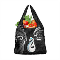 Black New Zealand Grocery Bag Aotearoa Silver Fern With Manaia Maori