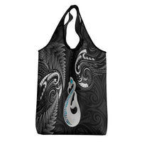 Black New Zealand Grocery Bag Aotearoa Silver Fern With Manaia Maori