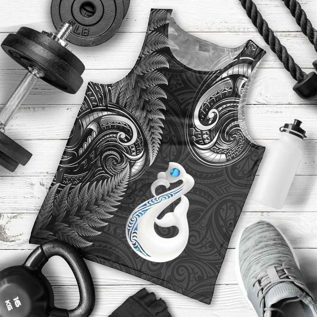 Personalised New Zealand Men Tank Top Aotearoa Silver Fern With Manaia Maori Unique Black LT14 Black - Polynesian Pride