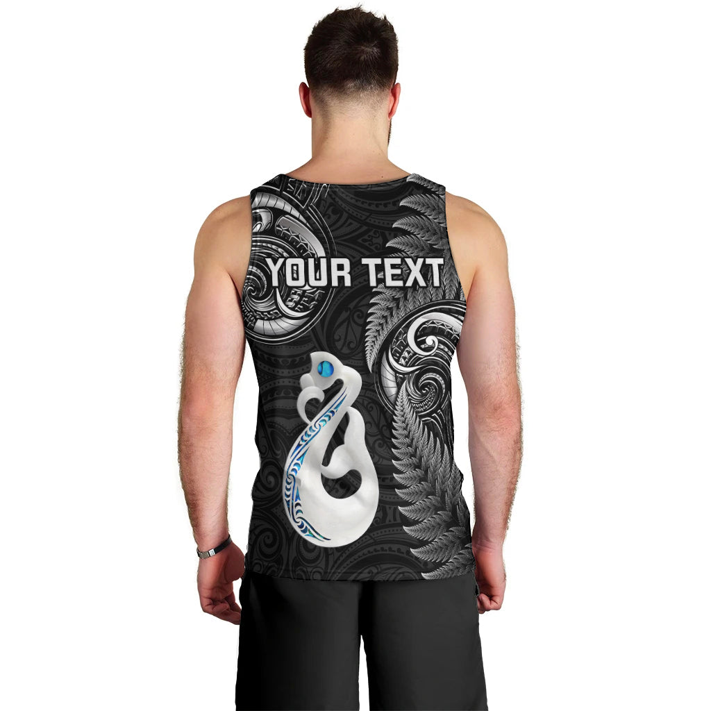 Personalised New Zealand Men Tank Top Aotearoa Silver Fern With Manaia Maori Unique Black LT14 - Polynesian Pride