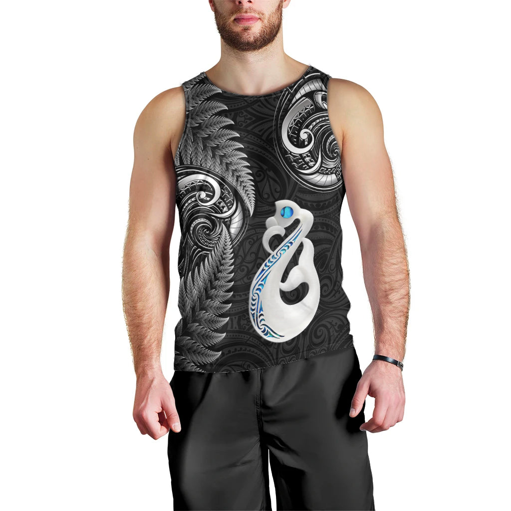 Personalised New Zealand Men Tank Top Aotearoa Silver Fern With Manaia Maori Unique Black LT14 - Polynesian Pride