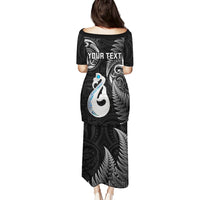 Personalised New Zealand Puletasi Aotearoa Silver Fern With Manaia Maori Unique Black LT14 - Polynesian Pride