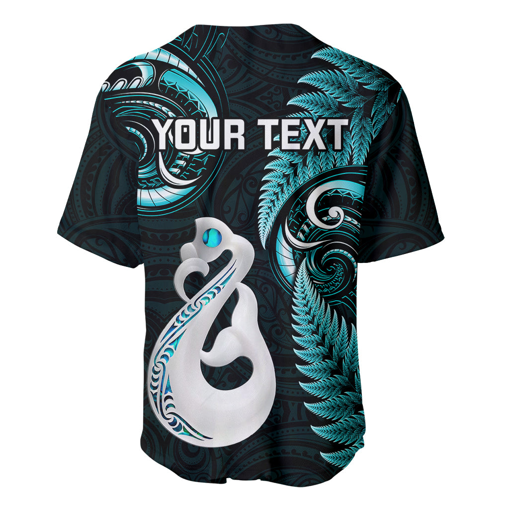 Personalised New Zealand Baseball Jersey Aotearoa Silver Fern With Manaia Maori Unique Turquoise LT14 - Polynesian Pride
