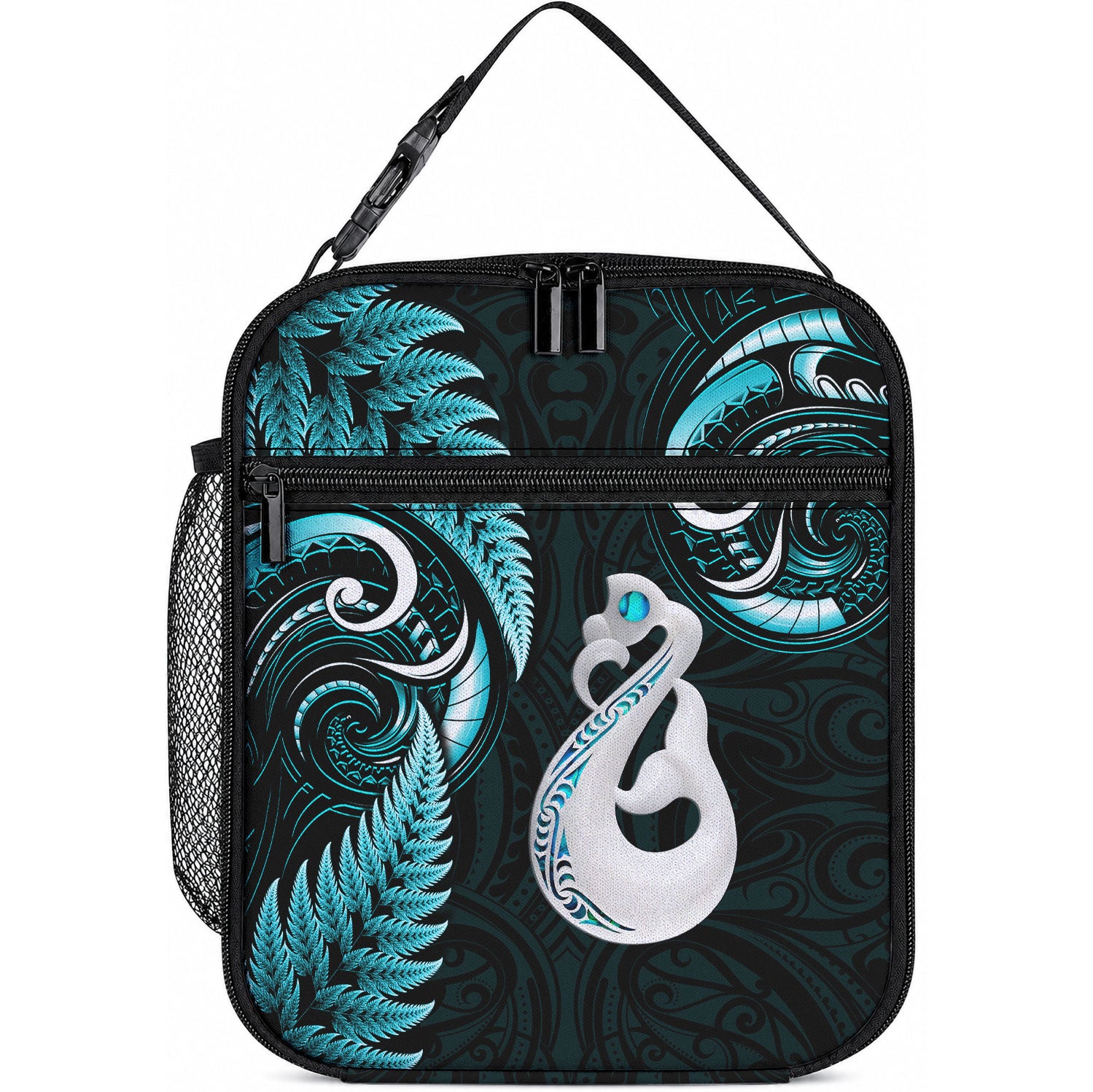 New Zealand Lunch Bag Aotearoa Silver Fern With Manaia Maori Unique Turquoise LT14 10.2 × 8.3 × 4.3 inch Turquoise - Polynesian Pride