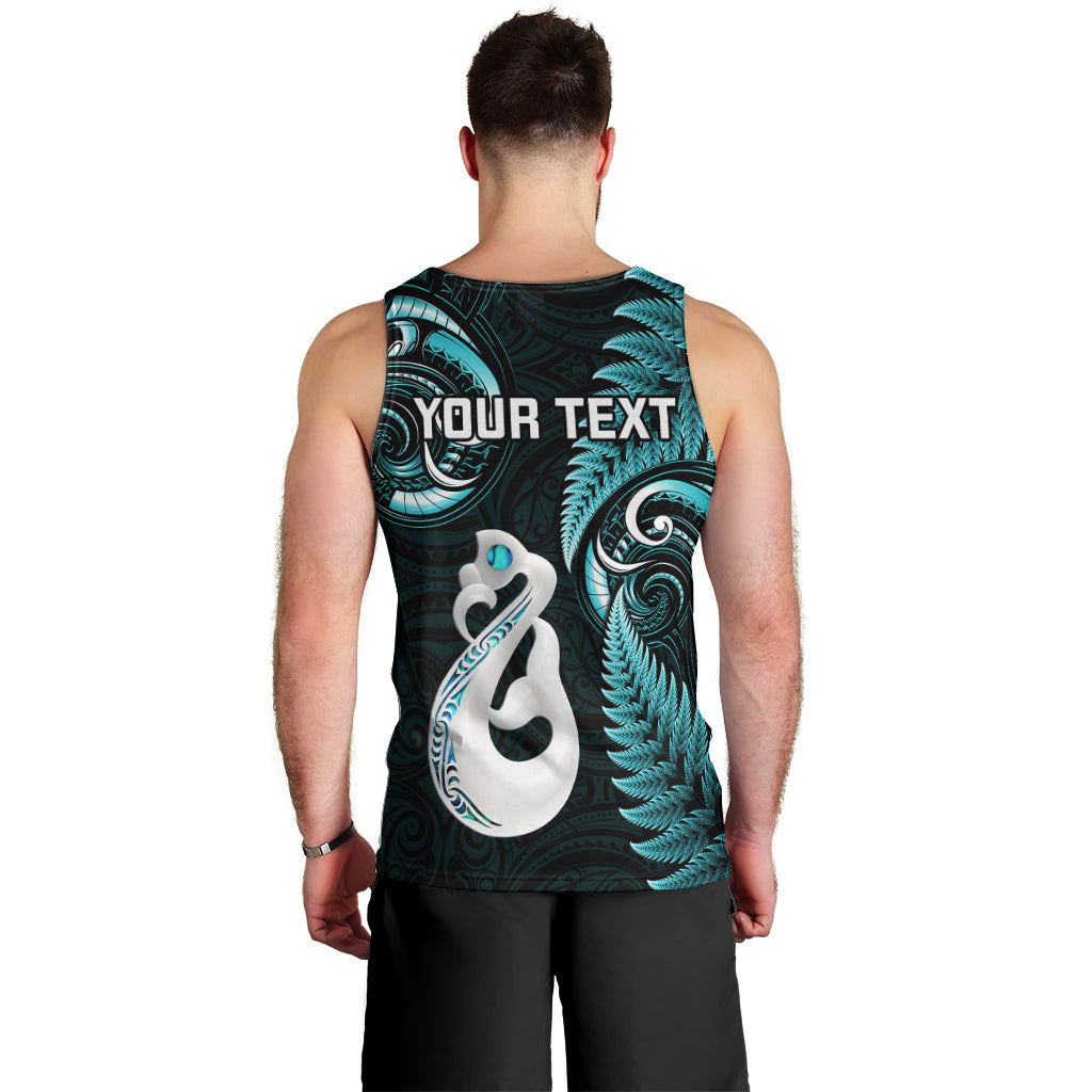 Personalised New Zealand Men Tank Top Aotearoa Silver Fern With Manaia Maori Unique Turquoise LT14 - Polynesian Pride