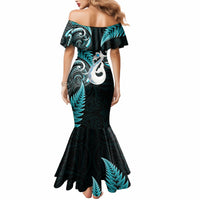 Personalised New Zealand Mermaid Dress Aotearoa Silver Fern With Manaia Maori Unique Turquoise LT14 - Polynesian Pride