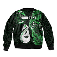Personalised New Zealand Bomber Jacket Aotearoa Silver Fern With Manaia Maori Unique Green LT14 - Polynesian Pride