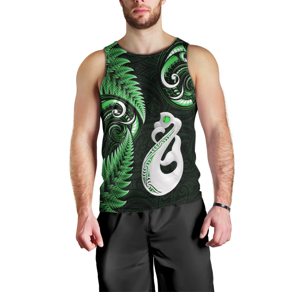 Personalised New Zealand Men Tank Top Aotearoa Silver Fern With Manaia Maori Unique Green LT14 - Polynesian Pride