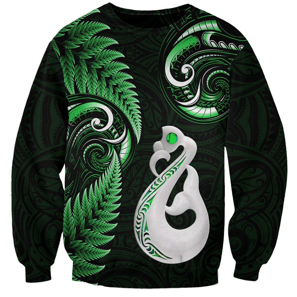 Personalised New Zealand Sweatshirt Aotearoa Silver Fern With Manaia Maori Unique Green LT14 Unisex Green - Polynesian Pride