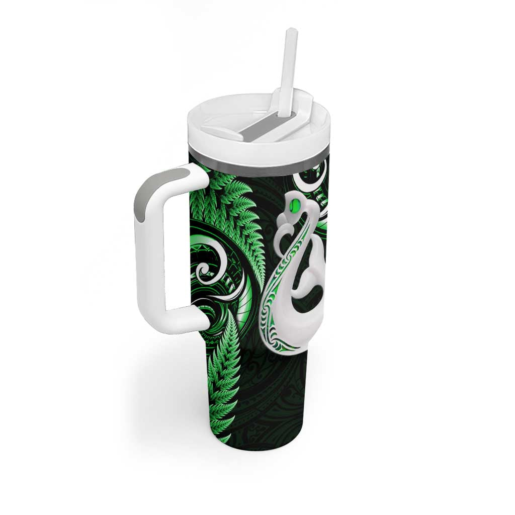 New Zealand Tumbler With Handle Aotearoa Silver Fern With Manaia Maori Unique Green