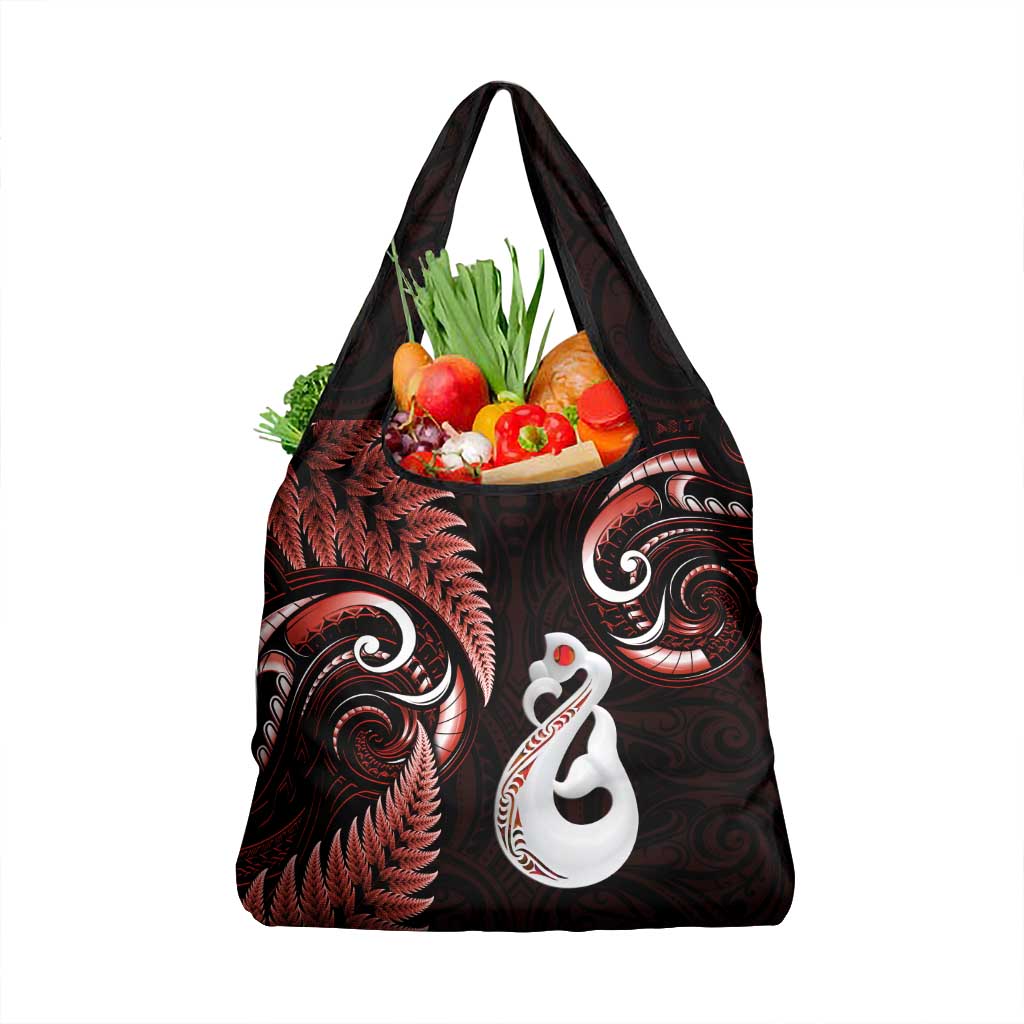 Red New Zealand Grocery Bag Aotearoa Silver Fern With Manaia Maori