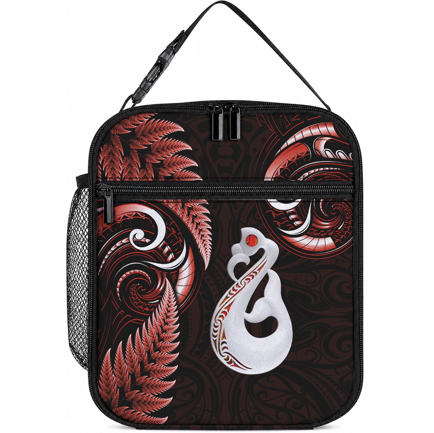 New Zealand Lunch Bag Aotearoa Silver Fern With Manaia Maori Unique Red LT14 10.2 × 8.3 × 4.3 inch Red - Polynesian Pride