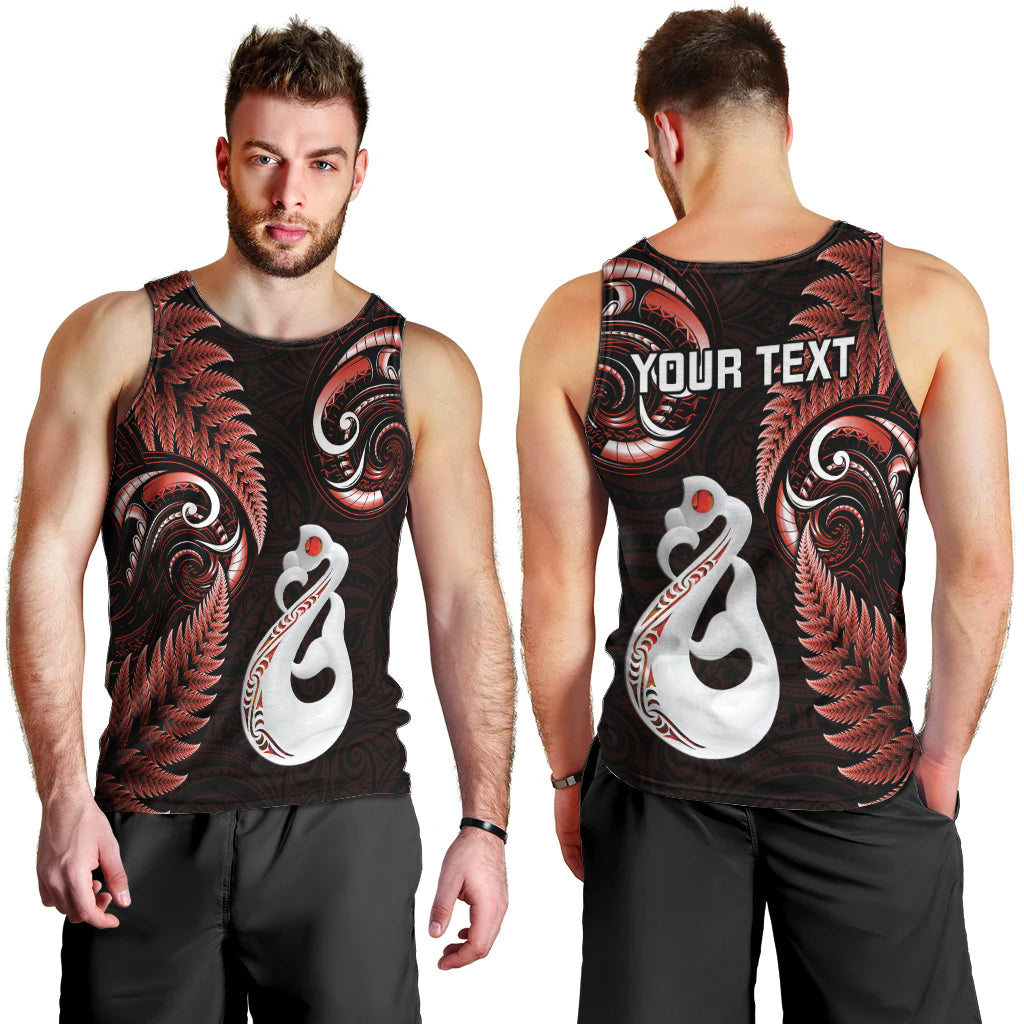 Personalised New Zealand Men Tank Top Aotearoa Silver Fern With Manaia Maori Unique Red LT14 - Polynesian Pride