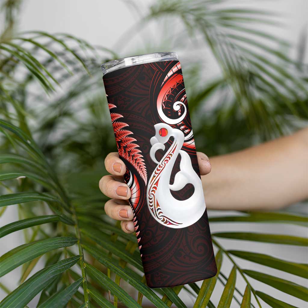 New Zealand Skinny Tumbler Aotearoa Silver Fern With Manaia Maori Unique Red
