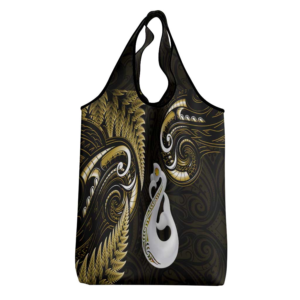 Gold New Zealand Grocery Bag Aotearoa Silver Fern With Manaia Maori