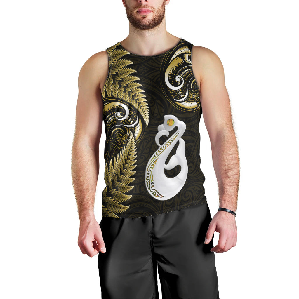 Personalised New Zealand Men Tank Top Aotearoa Silver Fern With Manaia Maori Unique Gold LT14 - Polynesian Pride
