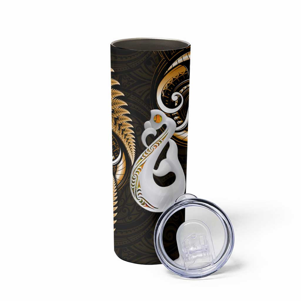 New Zealand Skinny Tumbler Aotearoa Silver Fern With Manaia Maori Unique Gold